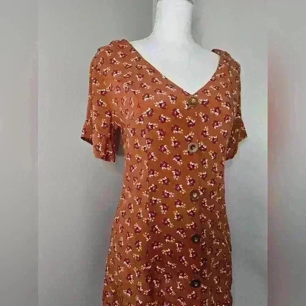 Wild Fable Rust Mini Foral Button-Down Dress - Picture 4 of 8